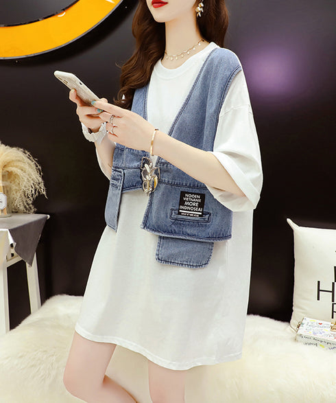Denim patchwork cardigan